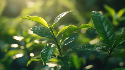 Obraz premium Lush Green Leaves Sunlight Nature Background - Nature and Sustainab.