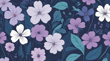 Flower and plants background, minimalist patterns use for graphic design or wallpaper. using colors purple, blue, pink