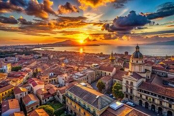 Catania Sicily Sunset Aerial Panoramic Timelapse - Stunning Evening Cityscape