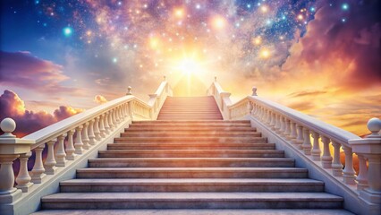 Fototapeta premium Celestial Staircase: Dreamlike Bokeh Ascent to Heaven, Spiritual Path, Mystical Steps