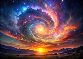 Fototapeta premium Celestial Vortex: Bright Light Swirling in Cosmic Landscape