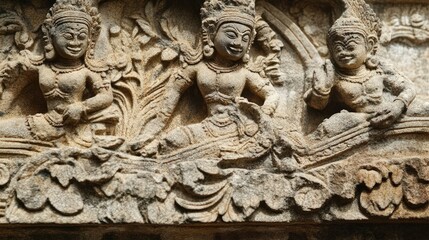 intricate stone carvings at Angkor Wat, capturing the fine details and the incredible artistry of the Khmer Empire.