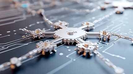 Network Connection  Abstract Gear Mechanism on Circuit Board