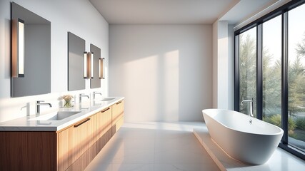 Fototapeta premium Modern Bathroom Design with Freestanding Tub and Double Vanity