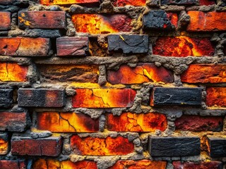 Charred Brick Wall Texture: Fire Damage Close-up Detail for Food Photography Background