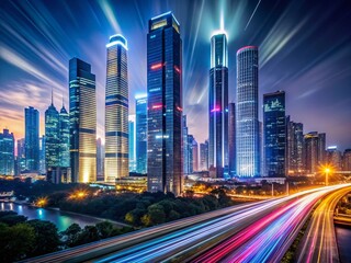Fototapeta premium Chongqing Skyline: Modern Architecture Long Exposure Night Photography
