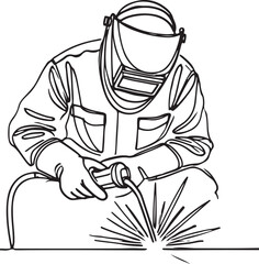 Professional Welder at Work. Clean Line Art Vector Design