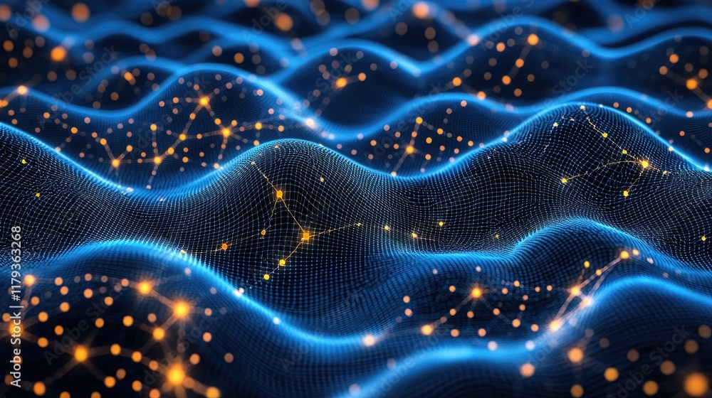 Poster abstract digital network: futuristic wave of connections, data flow, and cyber space visualization