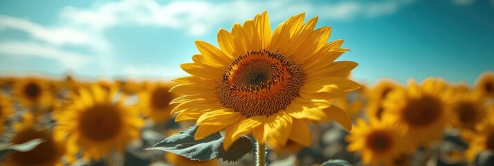 Obraz premium Vibrant Sunflower Field Under a Sunny Sky