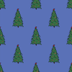 Seamless pattern with geometric minimal scandinavian Christmas tree doodle for decorative print, wrapping paper, greeting cards and fabric