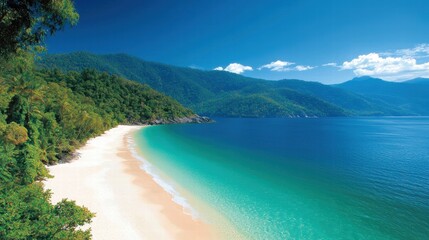 Obraz premium Breathtaking Island Landscape with Crystal Clear Water and Lush Green Mountains