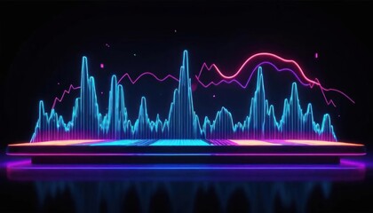 Neon Glowing Data Visualization: Abstract Financial Chart on Digital Device