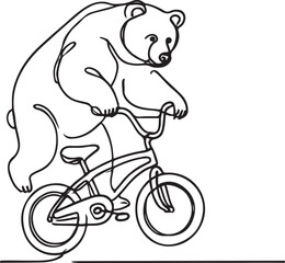 Vector Art of a Big Bear Cycling. A Unique Line Drawing Illustration