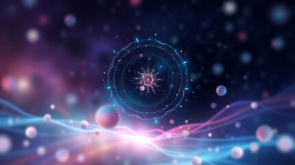 Abstract futuristic technology background with glowing circles and particles.