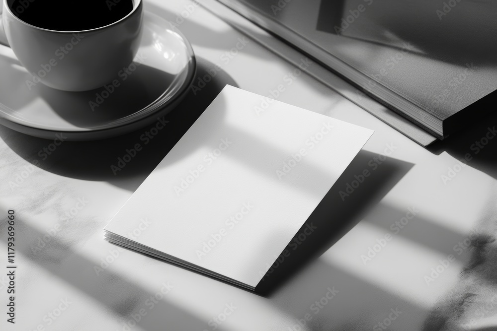Poster modern white card mockup in vertical orientation from above angle view for presentation and display