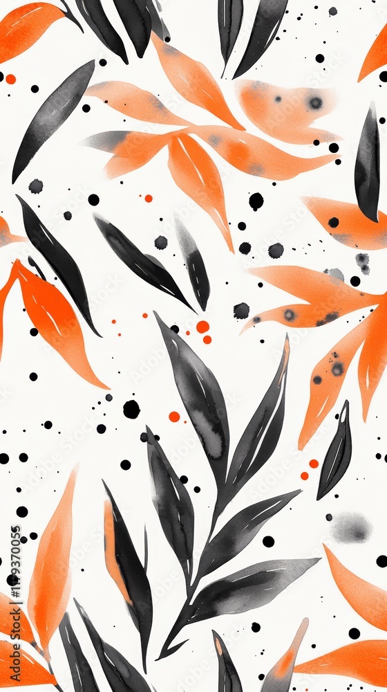 Poster watercolor leaves and dots pattern on white background for decorative and craft projects