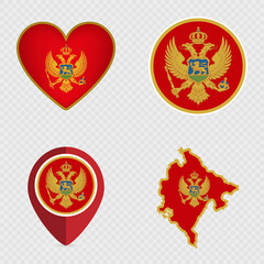 Montenegro Flag Icons Pack. Vector illustration.