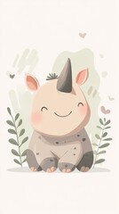 Cute Rhino Nursery Illustration for Kids Room Decor