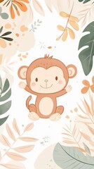 Naklejka premium Cute Monkey Illustration for Nursery Decor
