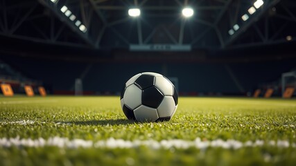 Fototapeta premium Peaceful Black and White Pentagon Soccer Ball on Green Field - AI Photo