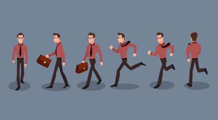 A Man walk and running in different views. Vector illustration