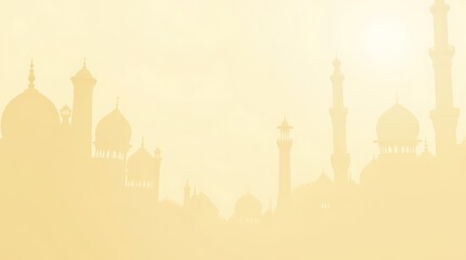 Golden Mosque Silhouette at Dawn: A Serene Islamic Landscape