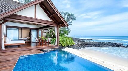 Fototapeta premium Luxury Beachfront Villa with Private Pool
