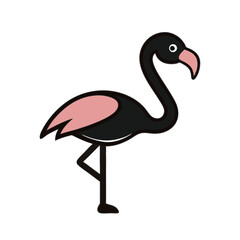 Elegant black flamingo silhouette on white.