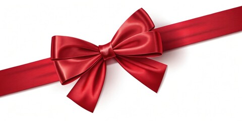 A perfectly tied crimson satin ribbon bow on a white background, ideal for gift wrapping and festive designs