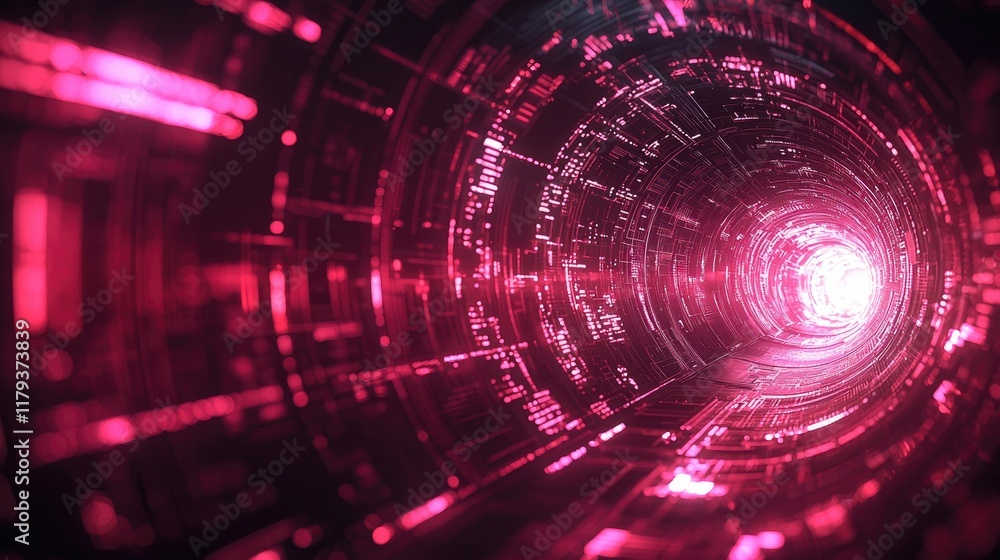 Poster abstract digital tunnel: a journey through neon data streams and cyberpunk visions