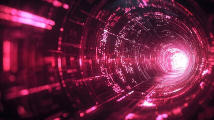 Fototapeta premium Abstract Digital Tunnel: A Journey Through Neon Data Streams and Cyberpunk Visions