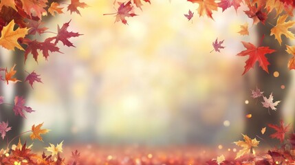 A serene autumn scene framed by colorful leaves, creating a warm, inviting atmosphere.