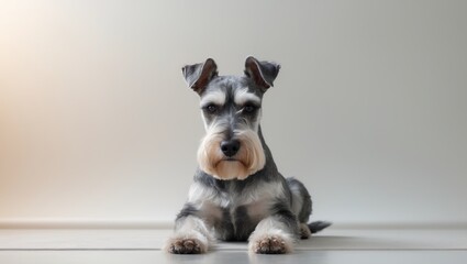 A Standard Schnauzer sitting gracefully on a , showcasing its distinctive beard and eyebrows.