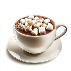 Delicious Hot Chocolate with Marshmallows in a Mug on a Saucer
