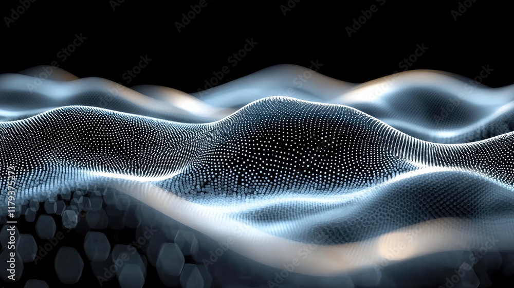 Poster abstract digital wave background: futuristic particle flow, network connections, and data visualizat