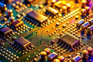 Close-up Macro Shot of Electronic Circuit Board Connectors and Components