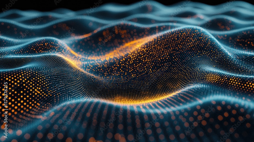 Poster abstract digital wave: glowing particles, dynamic flow, futuristic technology background