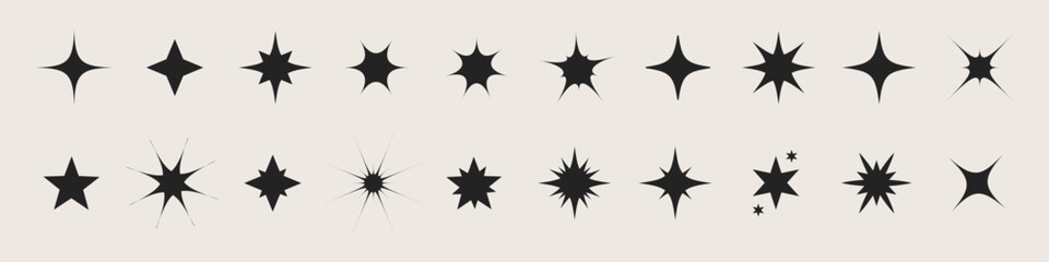 Glowing particles glare silhouettes, Sparkles flares icons y2k, Vector illustration.