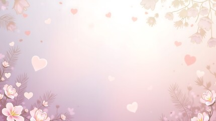Fototapeta premium Floral Valentine's Day Background: Pink Blossoms and Hearts