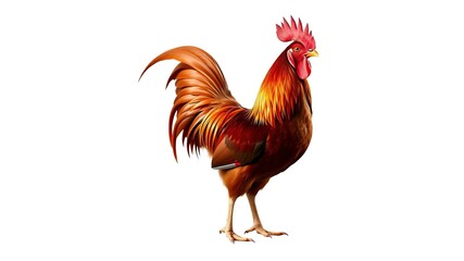 Fototapeta premium Red Rooster Majestic Tail Black Background