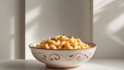 Creamy Baked Macaroni and Cheese in a Decorative Bowl