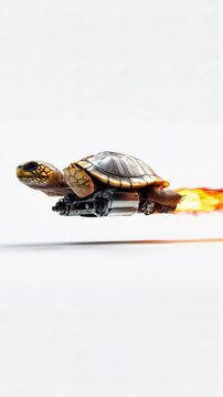 Fast Turtle: A Rocket-Powered Reptile Soaring Through the Sky in a Whimsical Display of Speed and Determination