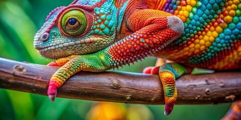 Obraz premium Close-up of Chameleon Foot Gripping Branch - Reptile Texture Stock Photo