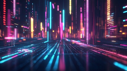 Neon Cityscape: Vibrant Digital Lines and Glowing Towers