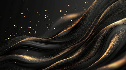 Dark Elegance: Golden Dust on Black Waves Abstract Art