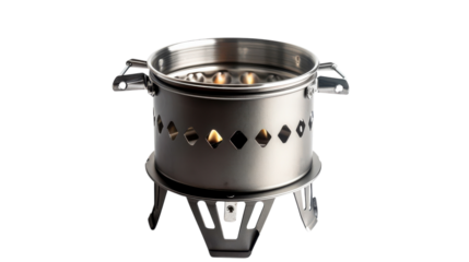 Portable camping stove with adjustable flames for outdoor cooking adventures on transparent background