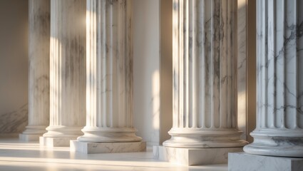 Elegant Interior of Marble Columns with Soft Light and Shadows.