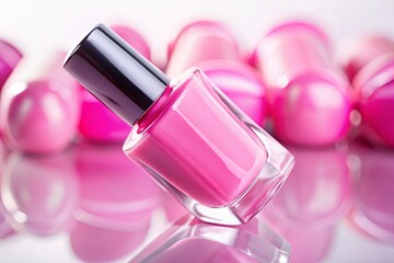 Close-up of Pink Nail Polish on White Background - Elegant Manicure