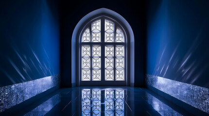 Moon light shine through the window into Islamic mosque interior
