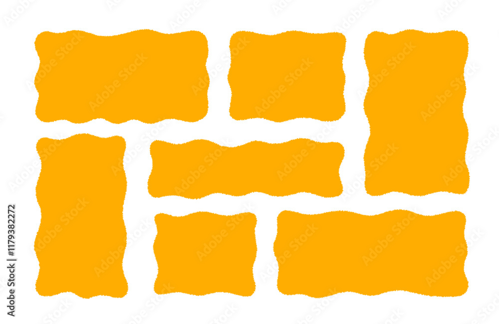 Poster Hand drawn yellow organic rectangles and squares with wavy jagged borders. Quote minimalist frames blank template set. Vector abstract geometric forms for text, messages, pictures.  Organic flat blobs